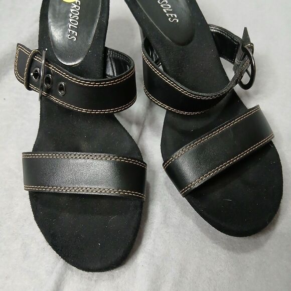 Aerosoles Powpaya Black Leather Sandals Shoes Heels Adjstble Strap w/Box sz 7M - Picture 9 of 10